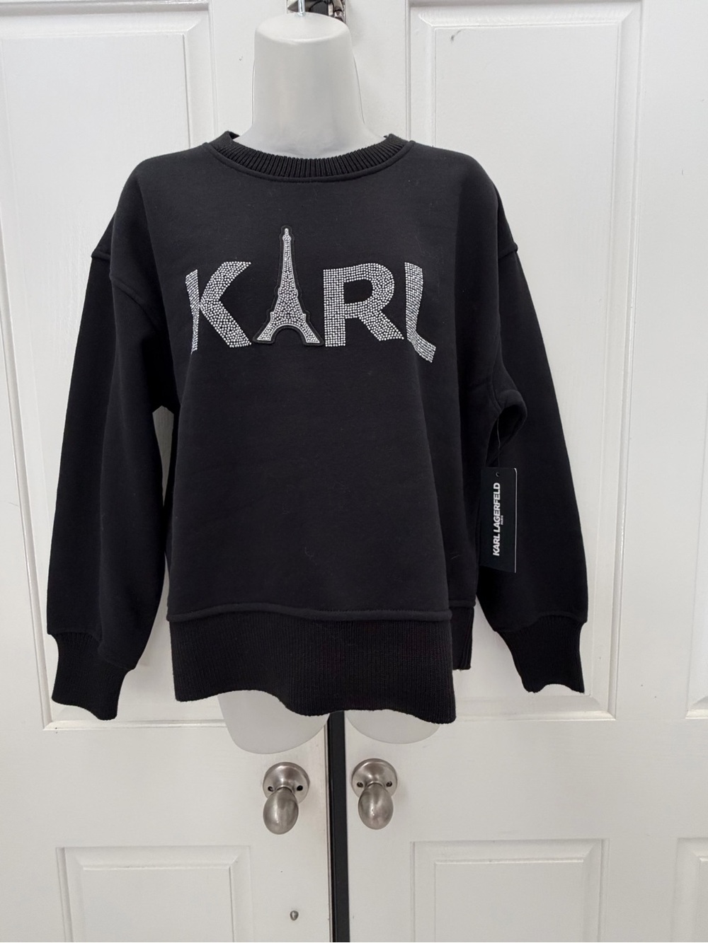 KARL Lagerfeld Black Rhinestone Logo Sweatshirt Sz S